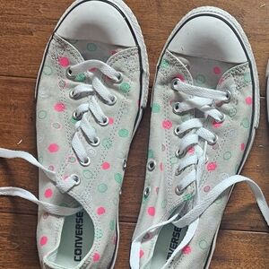 Converse Low Top Sneakers - White with Pink & Mint Polka Dots